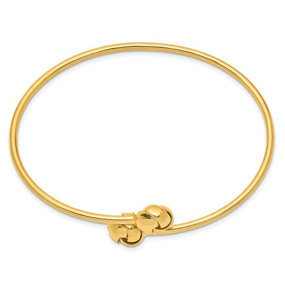 14k yellow gold love knot flexible slip on cuff bangle bracelet