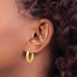 14k Yellow Gold Diamond Cut Inside Outside Round Hoop Earrings 19mm x 3.75mm
