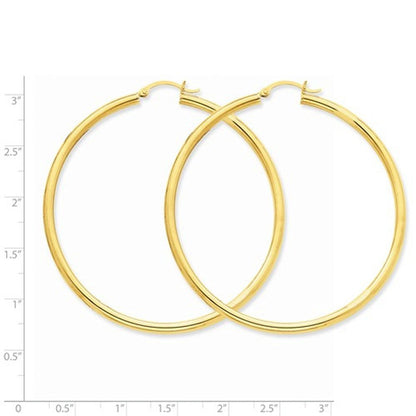 14k yellow gold classic round large hoop earrings 58mm x 3mm lightweight
