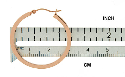 14k rose gold classic square tube round hoop earrings 30mm x 2mm