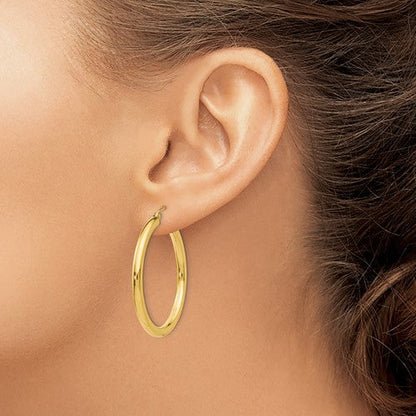 10k yellow gold classic round hoop earrings 35mm x 3mm