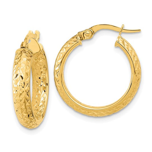 14k yellow gold diamond cut inside outside round hoop earrings 19mm x 3.75mm