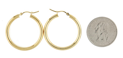 14K Yellow Gold 30mm x 3mm Lightweight Classic Round Hoop Earrings