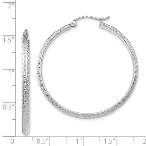 14k white gold diamond cut round hoop earrings 38mm x 2.5mm