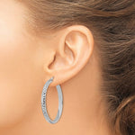 Lataa kuva Galleria-katseluun, 14k White Gold Diamond Cut Round Hoop Earrings 43mm x 4mm
