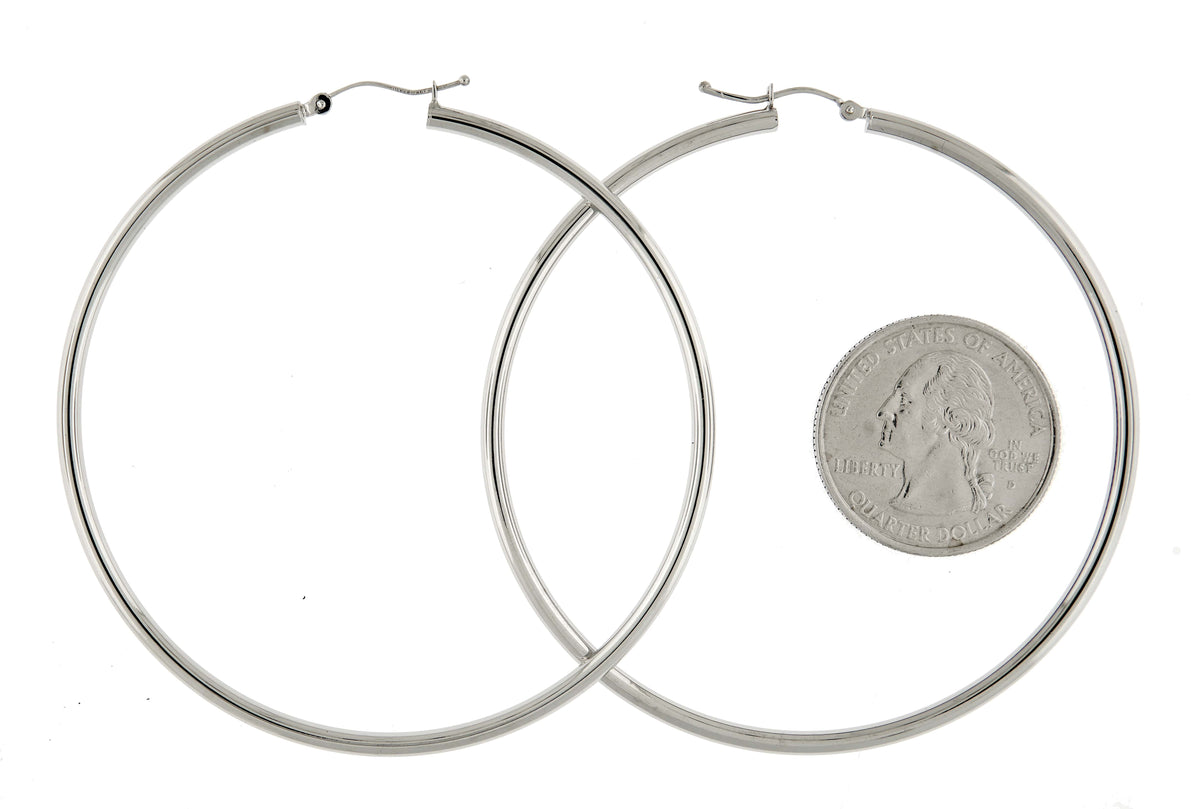 14k white gold large classic round hoop earrings 66mm x 2.5mm