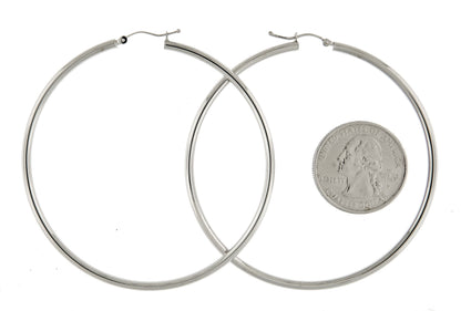 14k white gold large classic round hoop earrings 66mm x 2.5mm