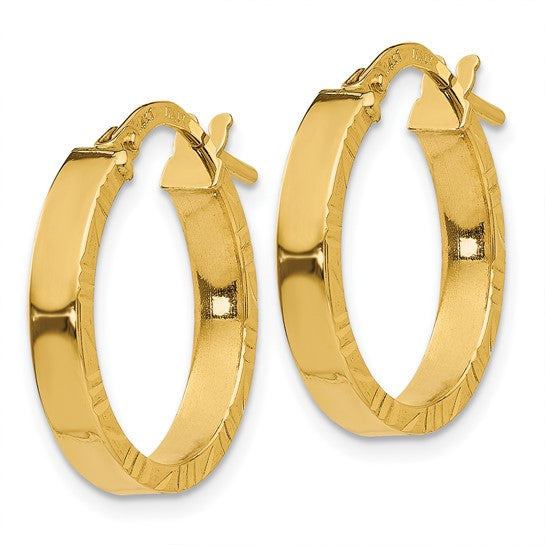 10k yellow gold diamond cut edge round hoop earrings 18mm x 3mm