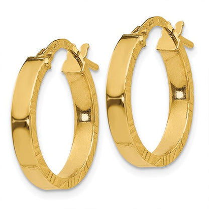 10k yellow gold diamond cut edge round hoop earrings 18mm x 3mm