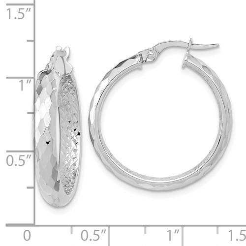 14k white gold diamond cut inside outside round hoop earrings 25mm x 3.75mm