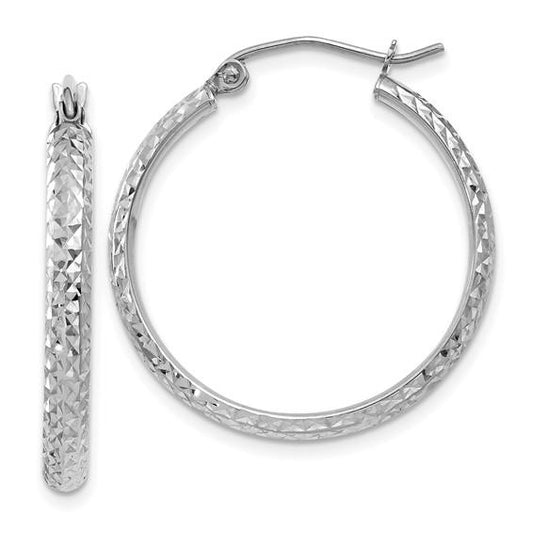 14k white gold diamond cut round hoop earrings 24mm x 2.5mm