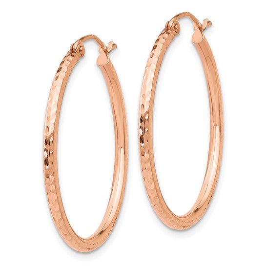 10k rose gold diamond cut round hoop earrings 29mm x 2mm