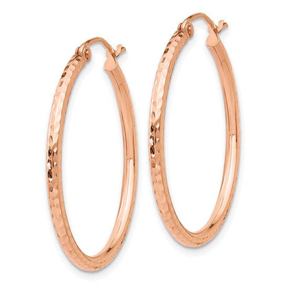 10k rose gold diamond cut round hoop earrings 29mm x 2mm