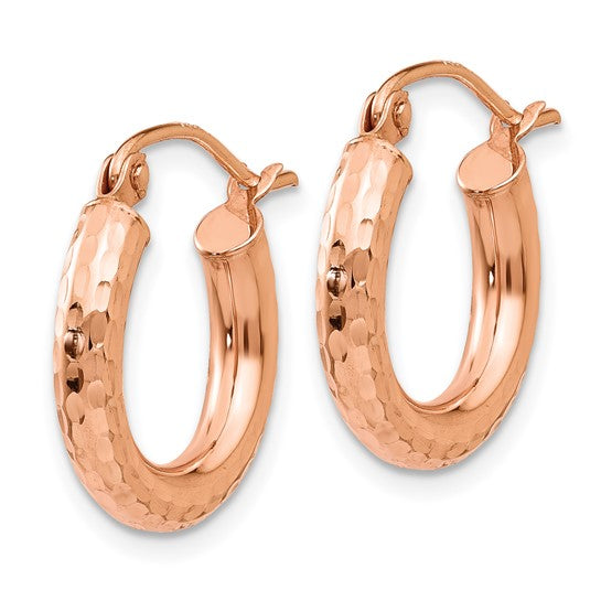 10k rose gold diamond cut round hoop earrings 15mm x 3mm