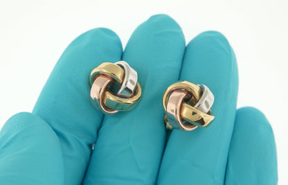 14k gold tri color 14mm love knot post earrings