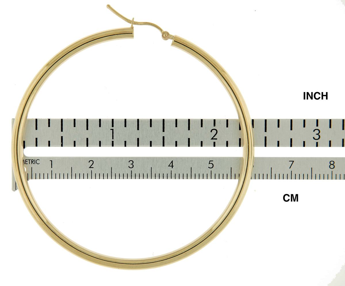 10k yellow gold classic round hoop earrings 60mm x 3mm