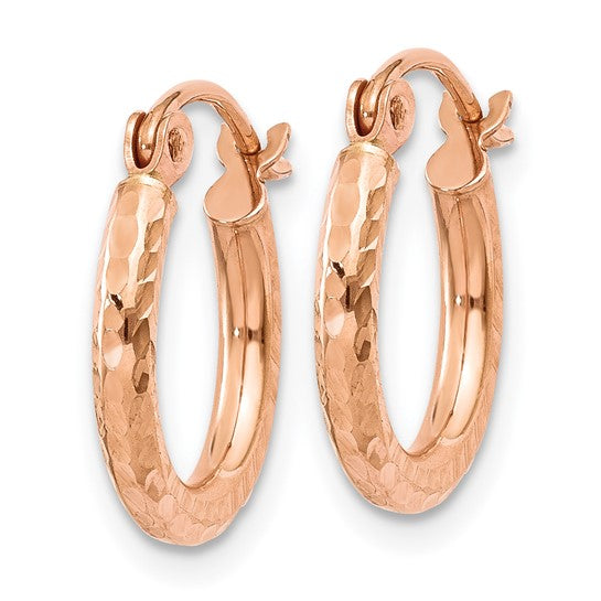 10k Rose Gold Diamond Cut Round Hoop Earrings 13mm x 2mm