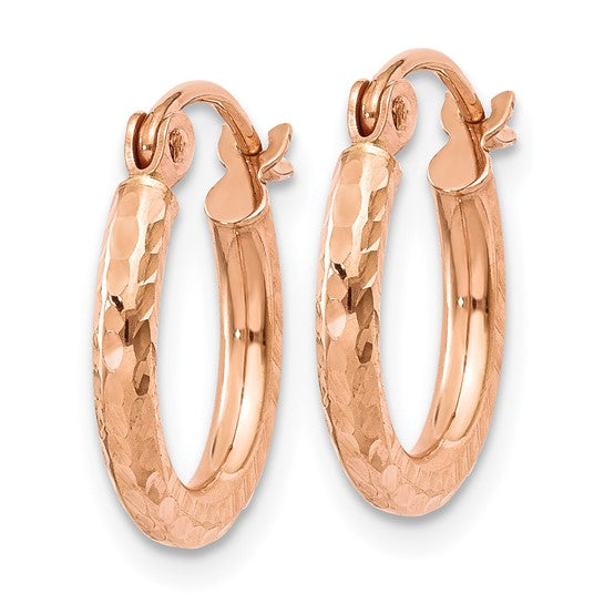 10k rose gold diamond cut round hoop earrings 13mm x 2mm