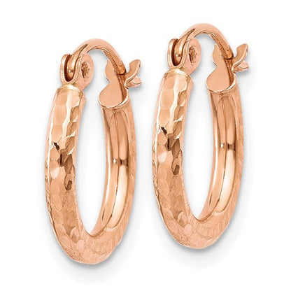 10k rose gold diamond cut round hoop earrings 13mm x 2mm
