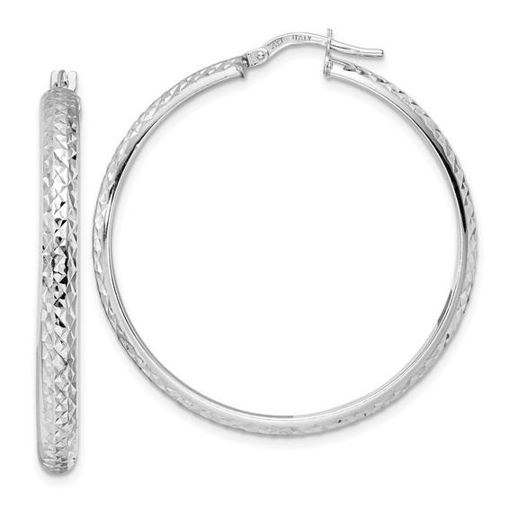 14k white gold diamond cut round hoop earrings 43mm x 4mm