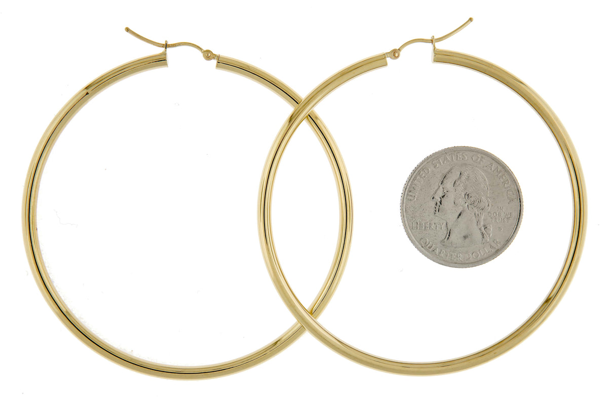 10k yellow gold classic round hoop earrings 65mm x 3mm