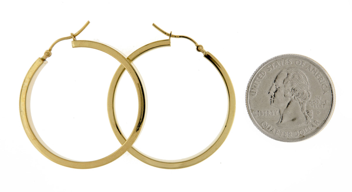 10k yellow gold classic square tube round hoop earrings 35mm x 4mm