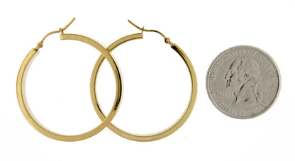 10k yellow gold classic square tube round hoop earrings 35mm x 4mm