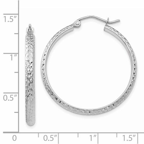 14k white gold diamond cut round hoop earrings 30mm x 2.5mm