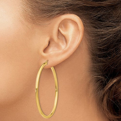 10k yellow gold classic round hoop earrings 60mm x 3mm