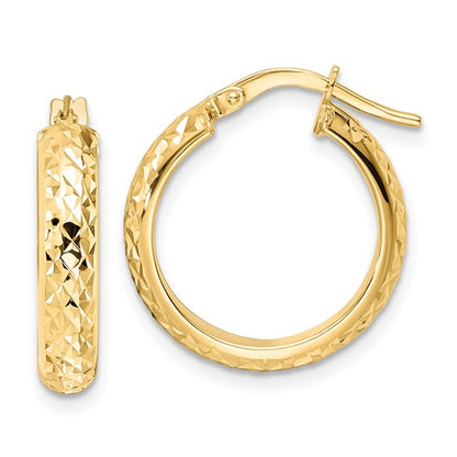 14k yellow gold diamond cut round hoop earrings 18mm x 4mm
