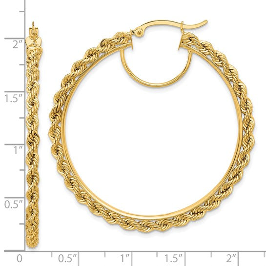10k yellow gold diamond cut rope round hoop earrings 48mm x 2.95mm
