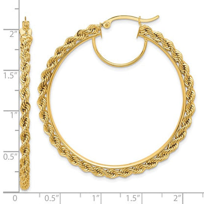 10k yellow gold diamond cut rope round hoop earrings 48mm x 2.95mm