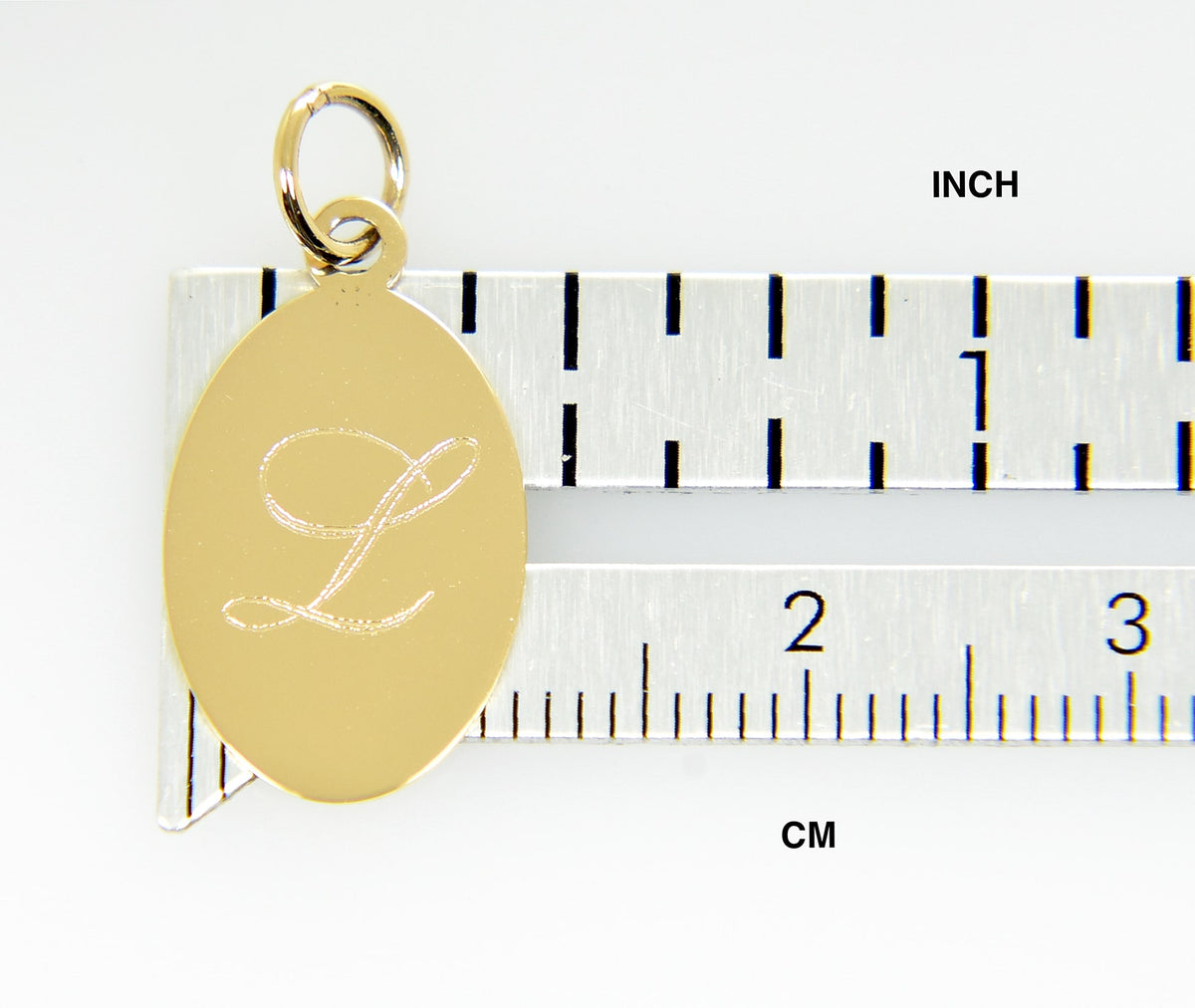 14k yellow gold oval disc pendant charm personalized engraved initial letter monogram