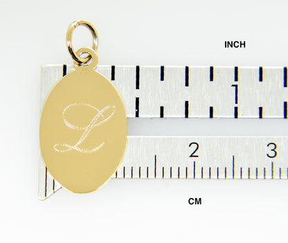 14k yellow gold oval disc pendant charm personalized engraved initial letter monogram