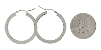 14k white gold square tube round hoop earrings 30mm x 3mm