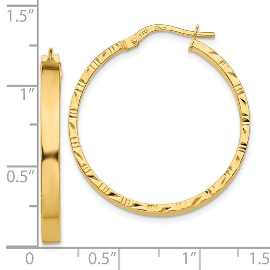 10k yellow gold diamond cut edge round hoop earrings 29mm x 3mm