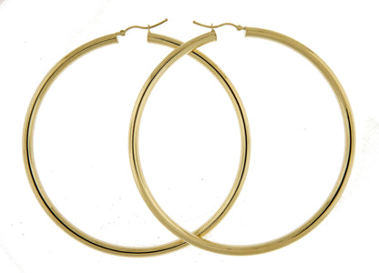14k yellow gold 3.15 inch diameter extra large giant gigantic round classic hoop earrings lightweight 80mm x 4mm