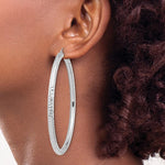 Загрузить изображение в средство просмотра галереи, 14K White Gold Large Sparkle Diamond Cut Classic Round Hoop Earrings 65mm x 4mm
