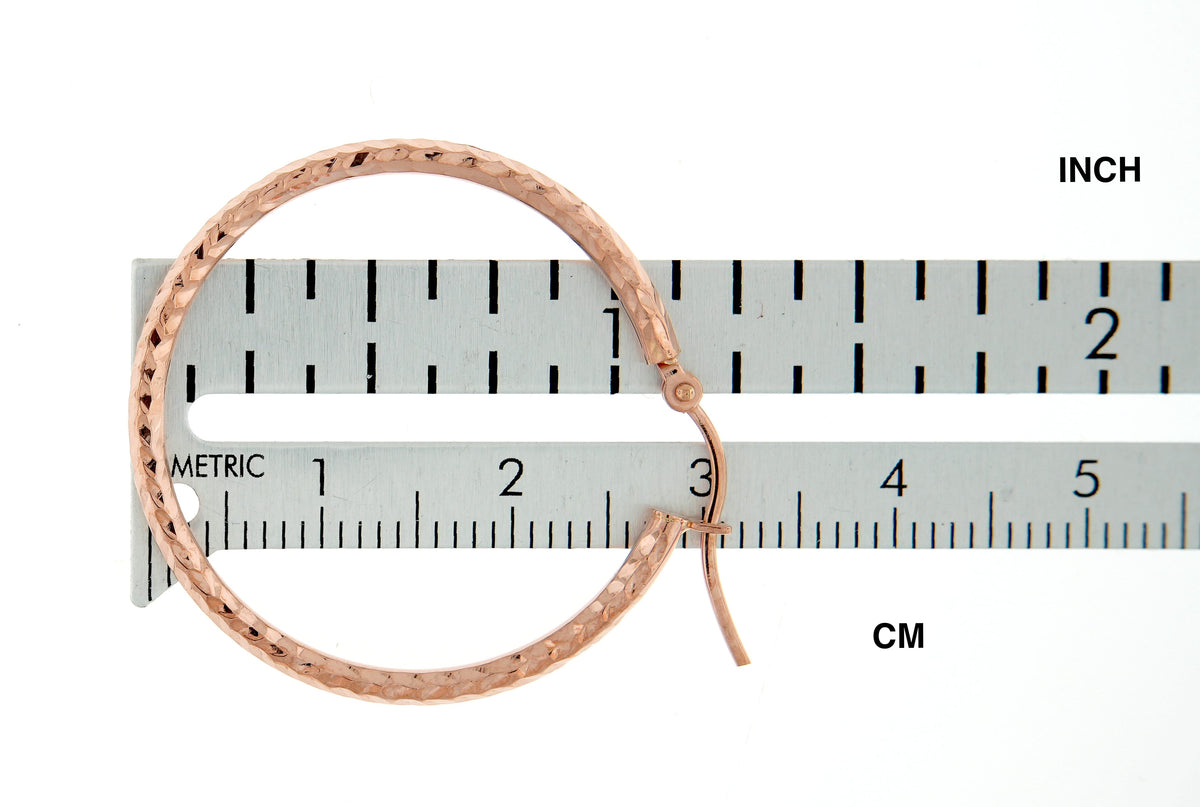 14k rose gold 30mm x 2mm diamond cut round hoop earrings