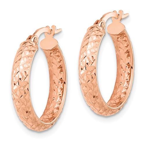 14k rose gold diamond cut inside outside round hoop earrings 19mm x 3.75mm