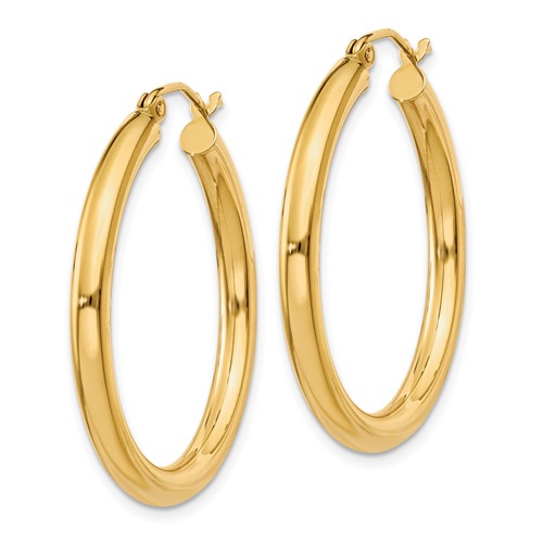 10k yellow gold classic round hoop earrings 30mm x 3mm