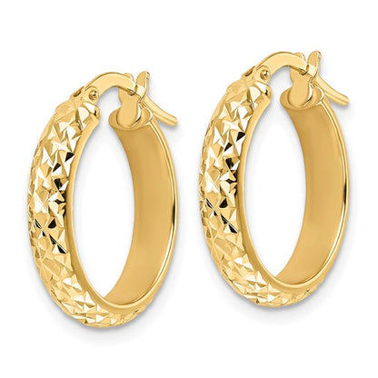 14k yellow gold diamond cut round hoop earrings 18mm x 4mm