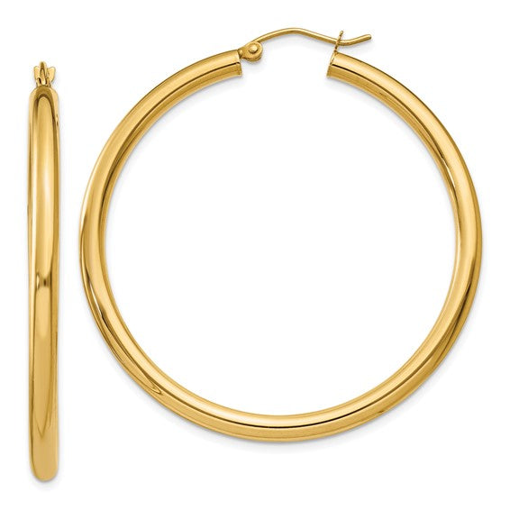 10k yellow gold  classic round hoop earrings 45mm x 3mm