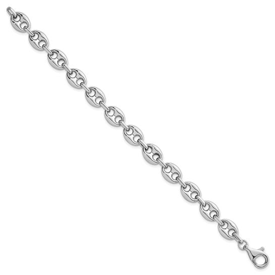 sterling silver rhodium-plated puffed mariner link bracelet 7.5 inches