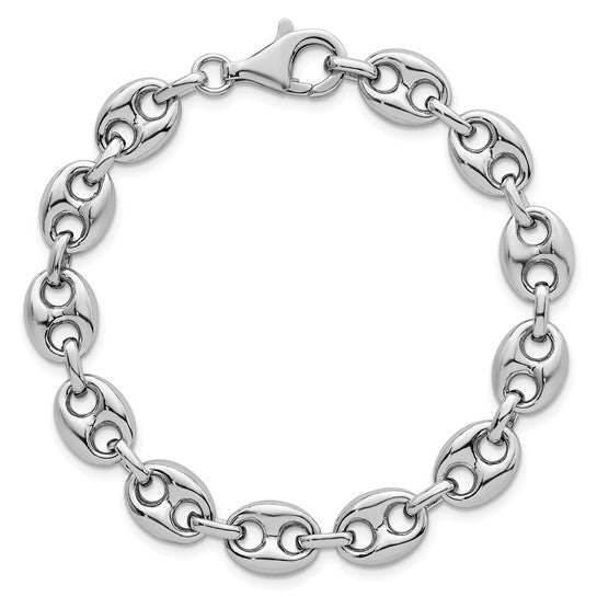 sterling silver rhodium-plated puffed mariner link bracelet 7.5 inches