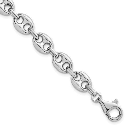 Sterling silver puffed mariner link bracelet 7.5 inches with lobster clasp