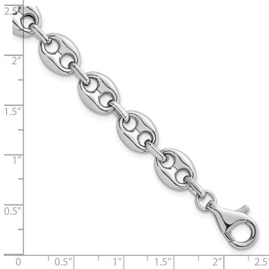 sterling silver rhodium-plated puffed mariner link bracelet 7.5 inches
