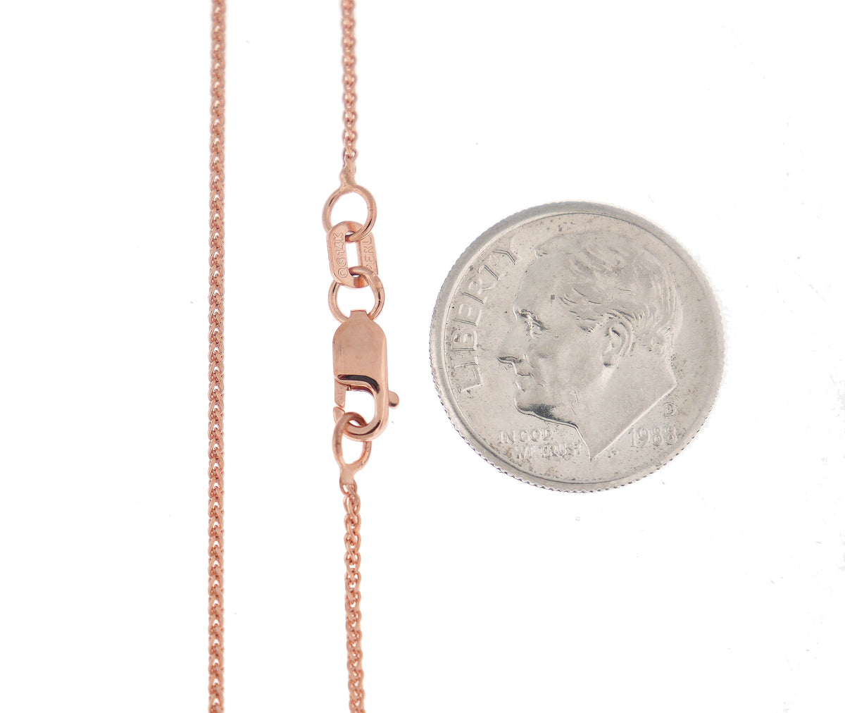 14k rose gold 1mm diamond cut wheat spiga choker necklace pendant chain lobster clasp