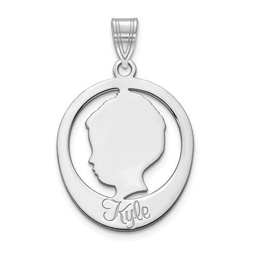 14k 10k Yellow White Sterling Silver Boy Head Silhouette Name Engraved Personalized