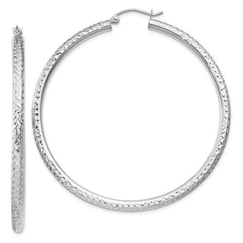 14k white gold 2.13 inch diameter large diamond cut round classic hoop earrings 54mm x 3mm